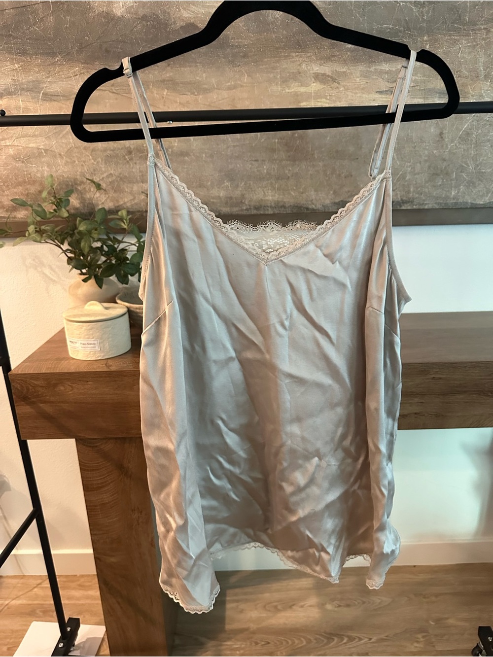Anthropologie Satin Lace-Trim Cami in Light Taupe